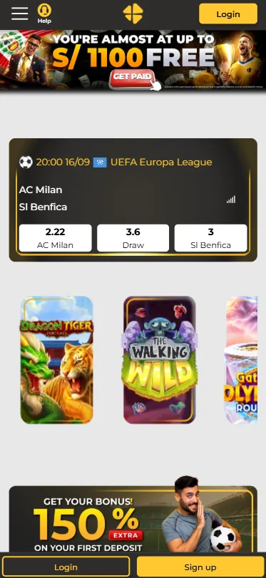 Portada de MiCasino en el navegador del celular con partidos y juegos destacados