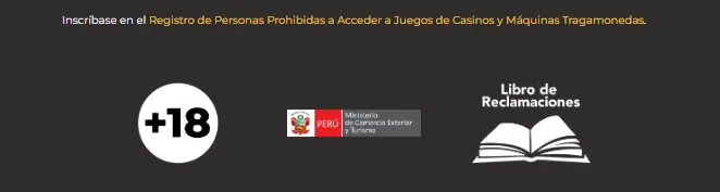 Sellos de MINCETUR, Libro de Reclamaciones y mayoria de edad en el pie de MiCasino