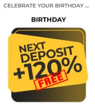 Tarjeta del bono de cumpleanos de MiCasino desde 120% del deposito