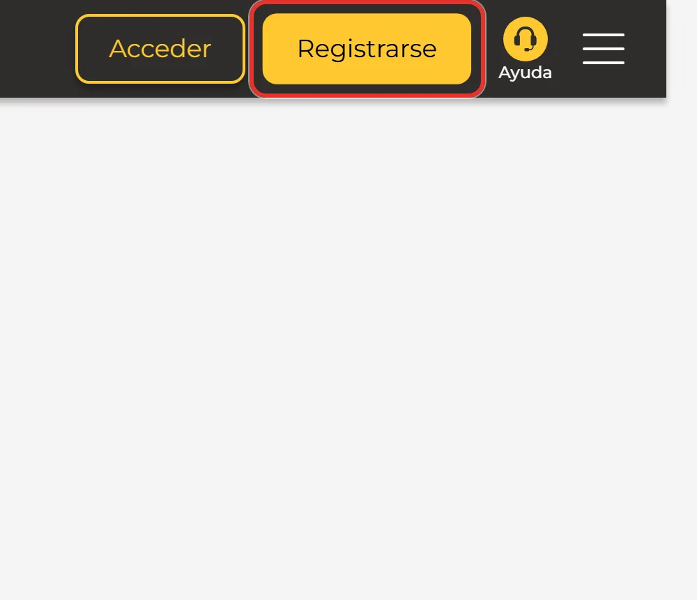 Cabecera de MiCasino con el boton Registrarse resaltado