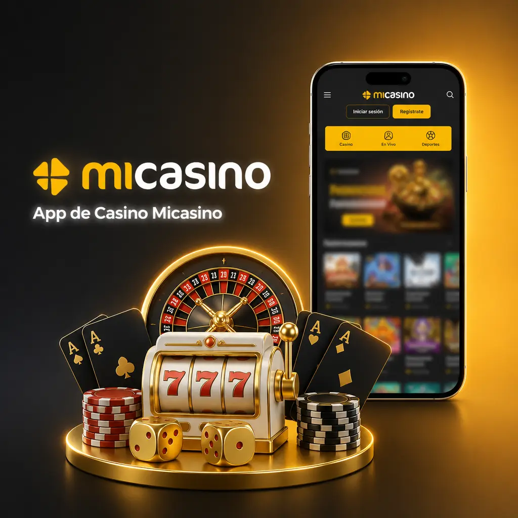 Pantalla principal de la app Micasino con sección de casino, tragamonedas y juegos en vivo como ruleta y blackjack