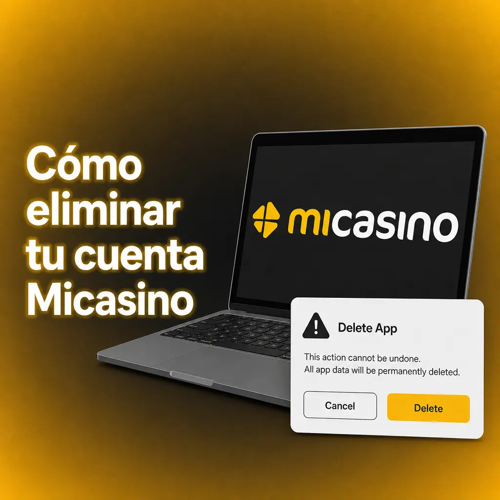 Guía visual para eliminar tu cuenta en Micasino mediante autoexclusión o cierre voluntario paso a paso.